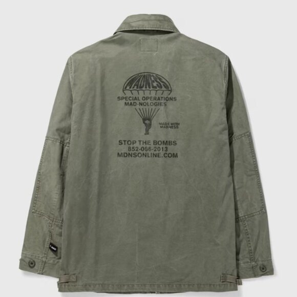 Madness Print Utility Cotton Jacket – Green Khaki | Size Small - Picture 2 of 10